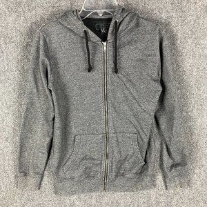 21 Men Hoodie Men's XS Full Zip Gray Cotton Blend Drawstring Extra Small
